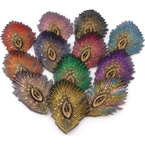 12pcs Embroidered Patches Assorted Peacock Feathers Sewing On/Iron on Clothes for Multiple Clothing Bags Vest Jackets Work Shirt