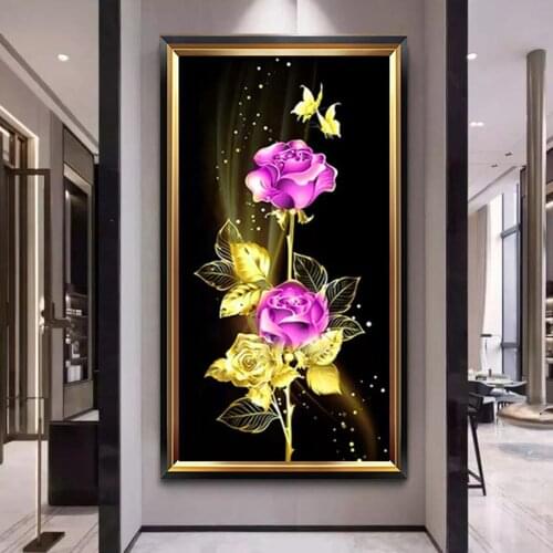 2021 Gift,5D DIY Diamond Painting Purple Red Rose Full Drill Square Round Diamonds Embroidery Flower Entrance Wall Art