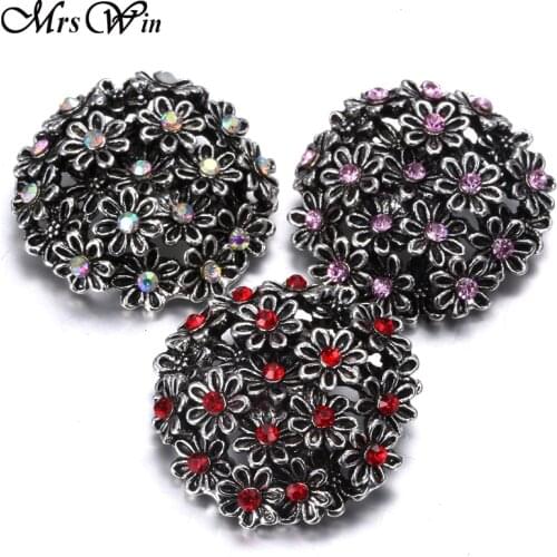 6pcs/lot Mrs Win Snap Jewelry Buttons Metal Rhinestone Flowers 18mm Snap fit Snap Bracelet Buttons Bangles