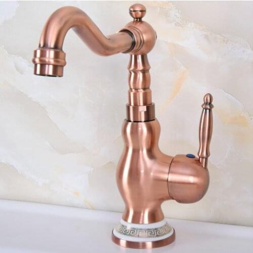 Antique Red Copper Brass Ceramic Base Kitchen Wet Bar Bathroom Vessel Sink Faucet Single Hole Swivel Spout Mixer Tap anf642