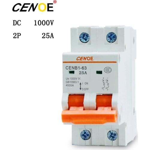 2018 dc solar breaker circuit controller 2P 1000V 25A miniature circuit breaker for global solar photovoltaic power generation