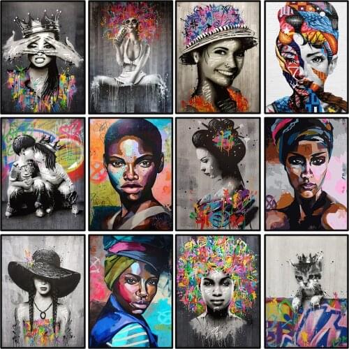 Banksy art woman portrait canvas painting and poster, popular abstract street graffiti wall art picture, for home decoration