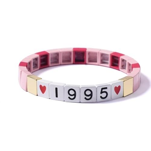 1995 Enamel Number Bead New Year Wrap Bracelet Tile Bracelet Metal Square Beaded Charm Bracelet Friendship Gift Strand Bracelet