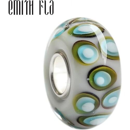 Emith Fla 100% 925 Sterling Silver Large Hole Wave Murano Glass European Charm Beads Fit Brand Bracelet Jewelry