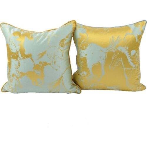 DUNXDECO Cushion Cover Decorative Pillow Case Modern Luxury Artistic Gold Horse And Rider Jacquard Sofa Chair Bedding Coussin