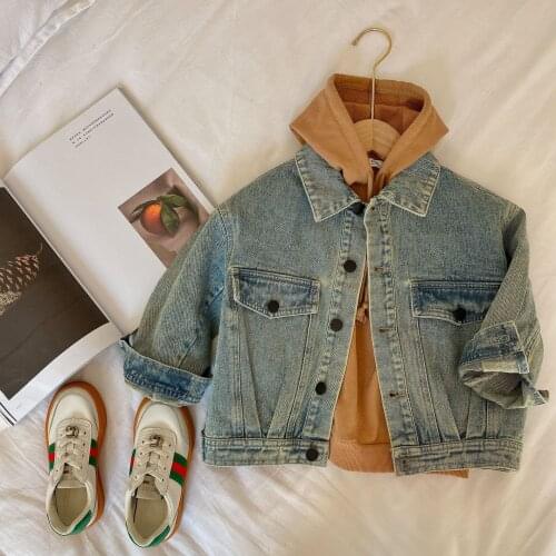 Childrens Denim Jacket 2021 Spring New Baby Boys and Girls Old Denim Jacket Baby Korean Outer Wear Top Kids Cowboy Coats 2-8Y