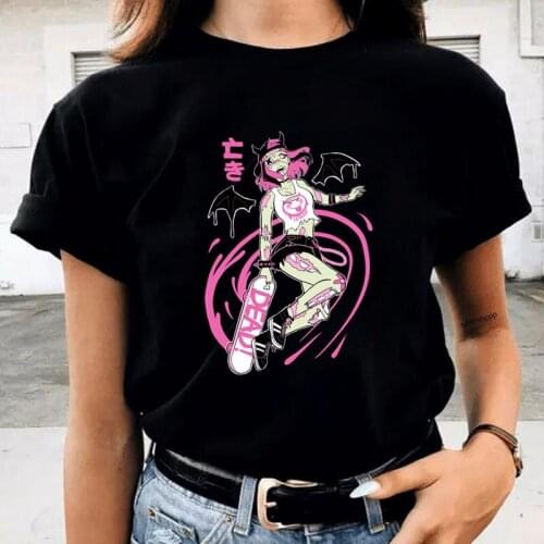 Anime Skate Girl HarajukuWomen Clothing Short Sleeve Female Tops Tees Printed Cute Cartoon T Shirts Summer Ladies T-shirt