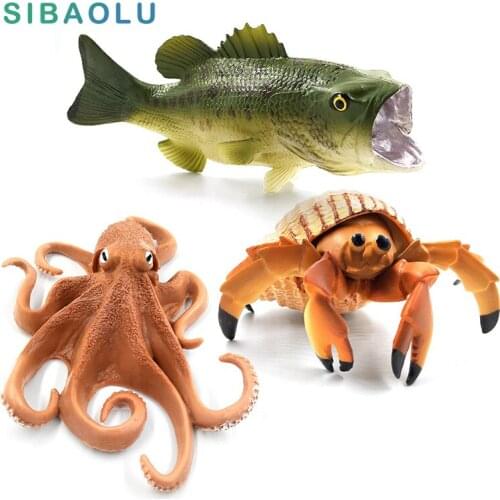 Simulation Bass Fish Octopus Hermit Crab Animal Model miniature garden statue home decoration accessories decor fairy Figurine