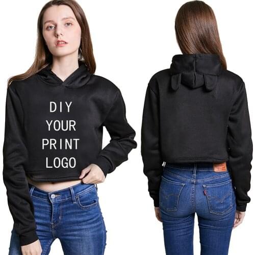 Custom Cropped Hoodies Women Customized Sweatshirt White Long Sleeve Pullover Tops Sweet Oversized DIY Logo Women Hooded Hoodies