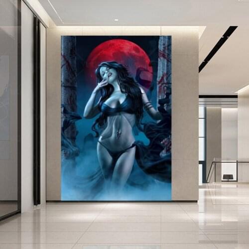 Blood Moon Vampire Sexy Lady Cafe Sofa Wall Decor Room Living Art Home Decor Quality Canvas Painting Poster
