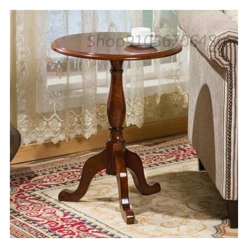 Solid Wood Small Round Table American Sofa Side Table European-style Simple Round Coffee Table Small Coffee Table Side A Few Cor