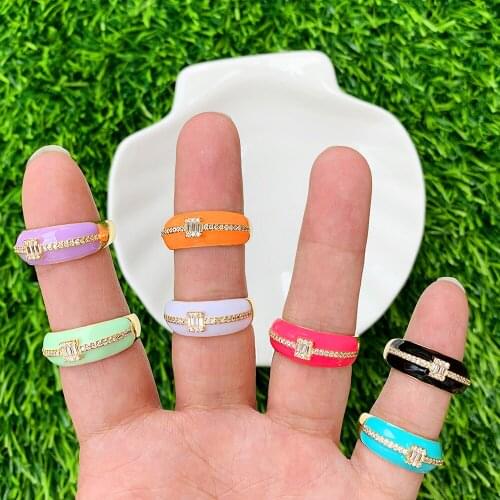 Minimalist Stereoscopic CZ Micro Pave Gold Plated Enamel Adjustable Ring Electroplating Jewelry Fit For Party Gift Couples