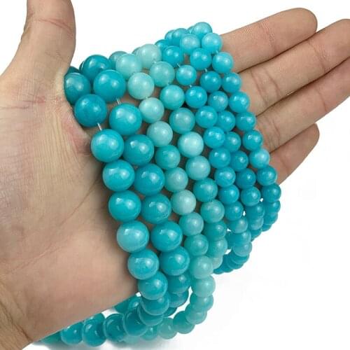 MKTREG Natural Light Amazonite Stone High quality 6/8/10/12MM Round ball Loose beads for jewelry bracelet making DIY Accessories