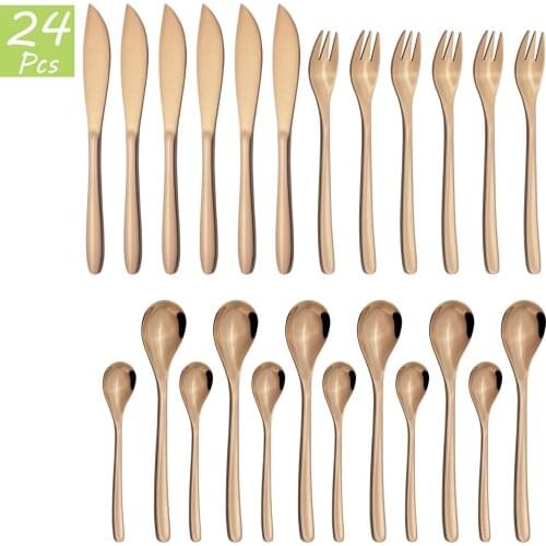 6 People Colorful Cutlery Set 304 Stainless Steel Dinnerware Set Mirror Knives Fork Tea Spoon Flatware Western Kitchen Tableware