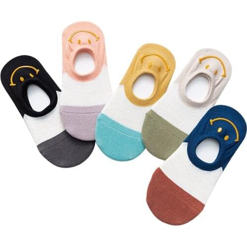 5 Pairs Women Socks Smiley Color Matching Womens Boat Socks Lovely Child Socks Cotton Ankle Socks Female invisible Socks