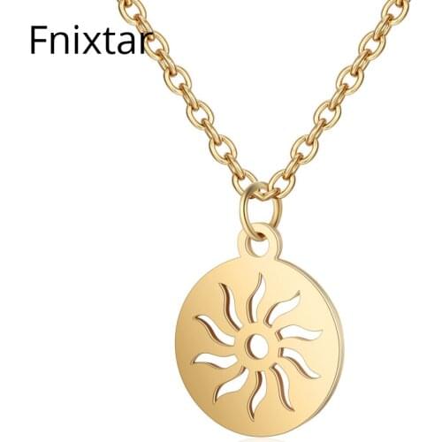 Fnixtar 2018 New Gold Color Stainless Steel Sun Round Charm Pendants Necklaces for Women Birthday Day Best Gift 5pcs/lot
