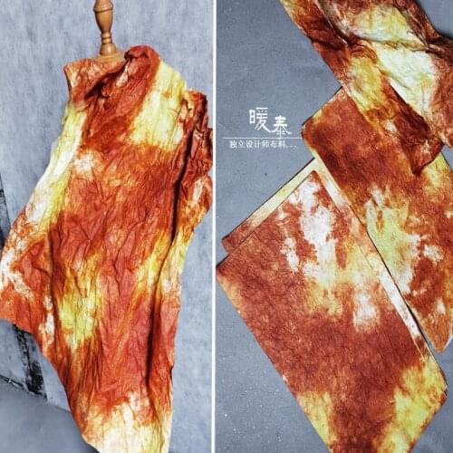 Orange Gradient Pleated Paper Fabric Retro Style DIY Decor Modeling Design Graduation Project Art Fashion Designer Fabric