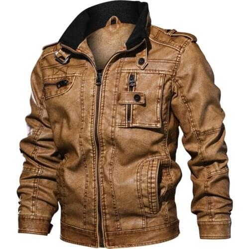 Autumn Men Fashion Faux Leather Stand Collar Casual Motorcycle Biker Jacket Coat