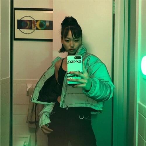 Parka Winter Fashion Reflective Short Warm Women Jackets Short Jacket Gray Color Jacket New Ladies Parka Spring Ladies Coat