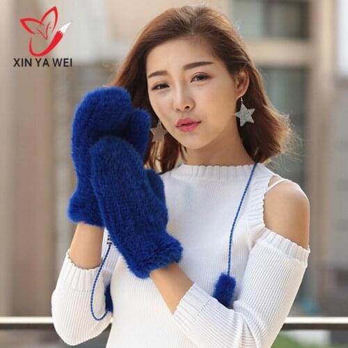 Autumn and winter ladies fur gloves mink fur warm knitted gloves fashion cute hottest girl candy color mittens