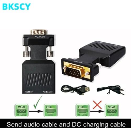 BKSCY VGA To HDMI Cable Converter with Audio Adapter VGA Male To HDMI Female Cables 1080P for HDTV Monitor Projector PC PS3