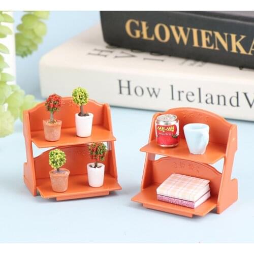 1:12 Dollhouse Shelf Flower Stand Potted Plants Bookshelf Book Cup Drink Set Dolls House Simulation Furniture Accessories