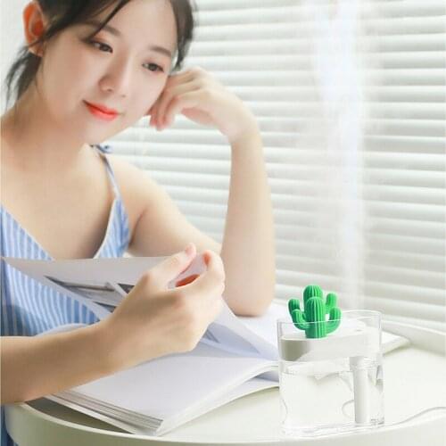 Portable Mini Cactu Humidifier with Night Light Super Quiet Humidifier for Bedroom Home Office ND998