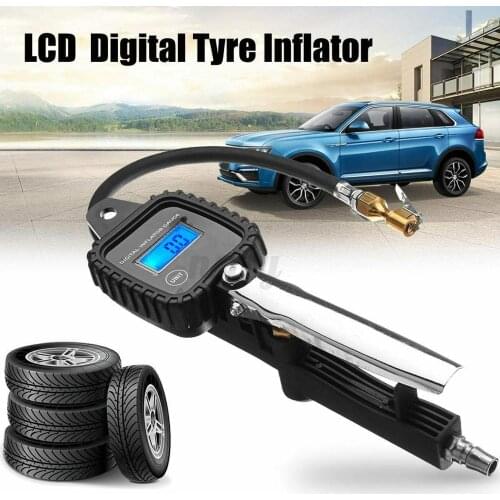 New LCD Portable Tyre Tire Inflator Air Gauge Pressure Portable Car Pump Hose Compressor with Hose