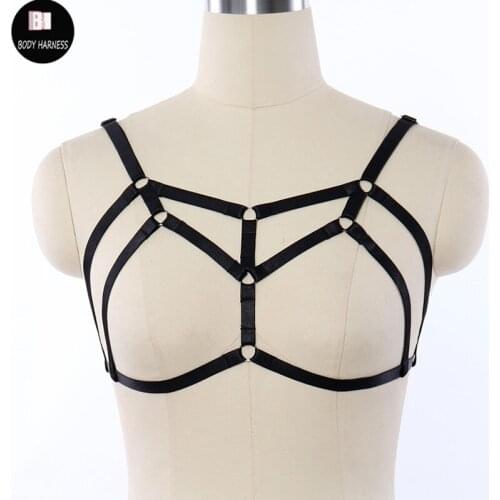 Sexy Cosplay Lingerie Harness Bra Goth Body Harness Rave Fetish Dress Punk Bondage Harness Pole Dance Women Black Top Cage Bra