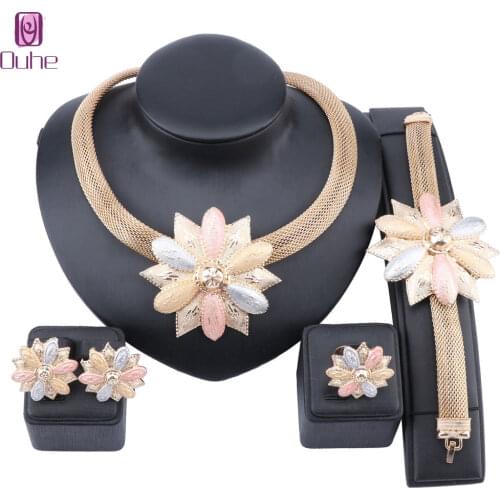 Bridal Gift Nigerian Wedding Brand Jewelry Set Wholesale Fashion Dubai Gold Jewelry Women Design Necklace Set