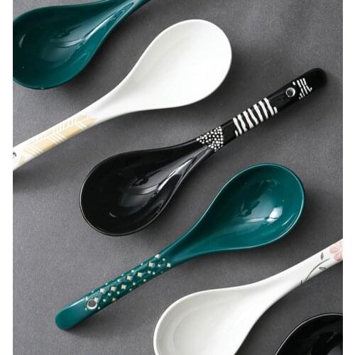 Dark Green Underglaze Ceramics Household net Red Large Nordic Personality Long-Handled Soup Spoon Household Kitchen Utensils