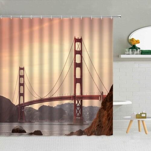 City Architecture Landscape Shower Curtain Golden Gate Bridge Fabric High Quality Bathroom Supplies With Hooks Cloth Curtains