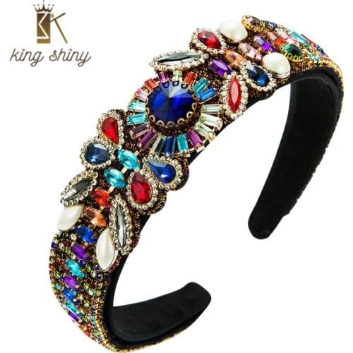 Vintage Baroque Color Crystal Headband for Woman Luxury Sparkly Rhinestone Padded Hairband Woman Party Hair Accessories Headwear