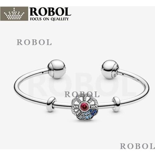 High Quality Boutique 925 Sterling Silver Blue&PinkFanCharmBangleSet Bracelet 2020 Autumn New Exquisite Jewelry Free Shipping