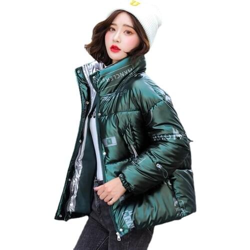 Women Winter Jacket New Parkas Letter Print Warm Jackets Drawstring Mandarin Collar Cotton Padded Warm Coat Female Snow Wear