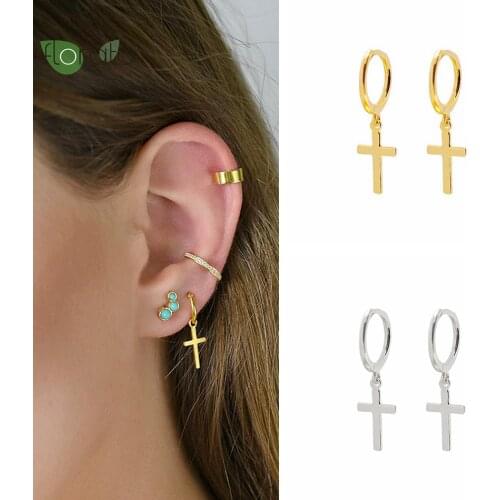 925 Sterling Silver Hoop Earrings with Cross Zircon Hoop Earrings for Women Gold Silver Color Earrings Fashion Jewelry