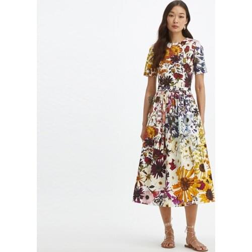 Runway Summer High Quality Stunning Printed 100% Cotton Dress Womens Dress 210610XP01