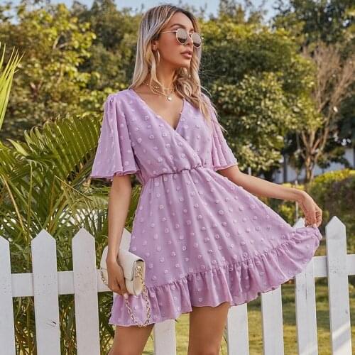 Ardm Fashion V Neck Ruffled Vintage платье летнее женское2021 Short Sleeve Sweet Three-dimensional Dots Party Mini Dress Casual
