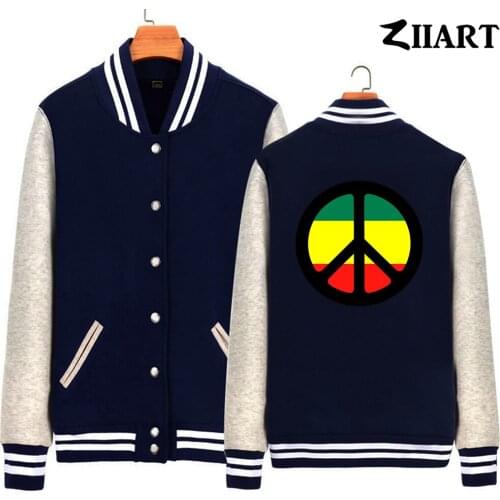 Peace Sign Ancient Symbols Jamaica BOB MARLEY Nuclear Disarmament Woman Baseball Jacket Girl Coat Fleece Autumn Winter ZIIART