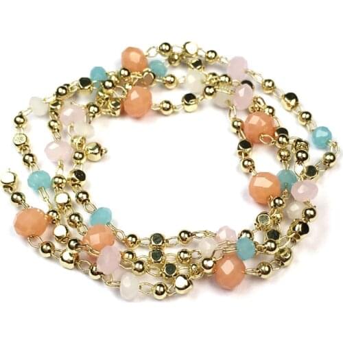 1 Meter Gold Wire Wrapped Rosary Chains Faceted Glass Stone Beads Chain for Jewelry Making DIY Necklace Bracelet Anklet