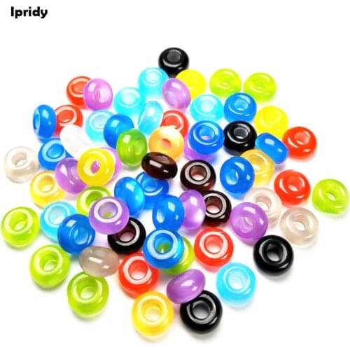 10pcs/lot 14MM Mixed Large Hole Resin Beads,No Core Opal Beads, Cat Eye Stone Murano European Czech Bead Fit Charms Bracelet