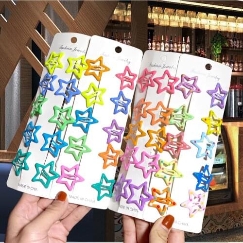 12 Pcs/Set Kids Pentagram Hair Clips Glitter BB Clips Colorful Star Children Asymptotic Candy Color Star Girls Hair Accessories