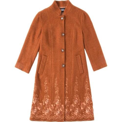 2018 Winter Long Wool Coats Women Single Breasted Vintage Embroidery Woolen Coat Outerwear Plus Size Casual Wool Cashmere Coat