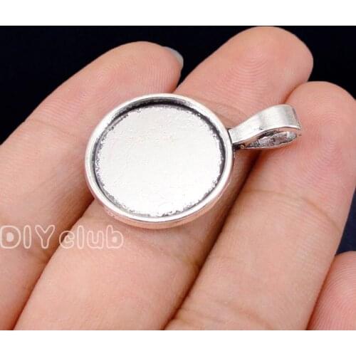 30pcs--Antique Silver Round Cameo Cabochon Base Setting Connector Charms, inner 18mm