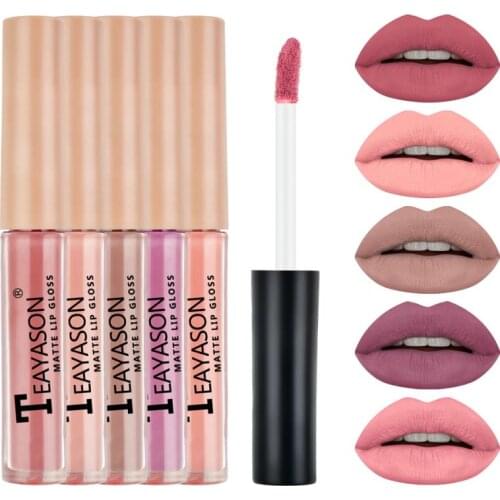 5 Pcs/set Velvet Matte Lipstick Moisture Long Lasting Lip Glaze Set Lips Makeup Waterproof Non-stick Cup Non-fading Lipstick
