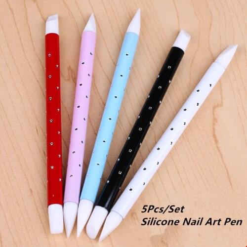 5Pcs/Set Double Silicone Sculpture NailArt Pen Brush Dual-ended Hollow Engrave Embossing Effect Nail Gel Pen Manicure Tool Salon
