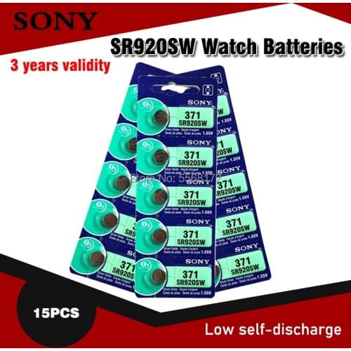15pcs Sony 100% Original 370 AG6 371 SR920SW 920 1.55V Watch Battery SR920SW 371 Button Coin Cell Batteries MADE IN JAPAN