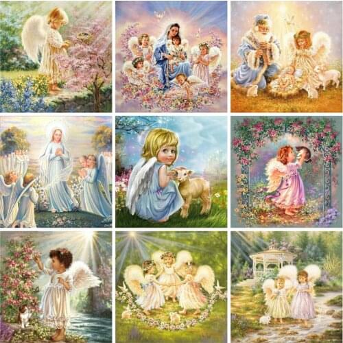 Huacan 5d Diamond Painting Full Drill Angel Home Decor Embroidery Mosaic Child Religion Diamond Art Wall Stickers