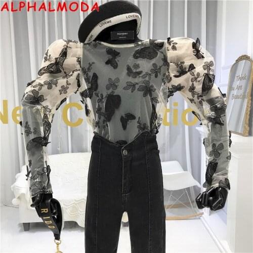 ALPHALMODA Women's Shirts With Embroidery
