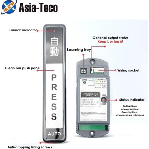 Automatic Door Wireless Push Button,Electric Door Long Type Black Button For Access Control System
